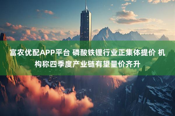 富农优配APP平台 磷酸铁锂行业正集体提价 机构称四季度产业链有望量价齐升